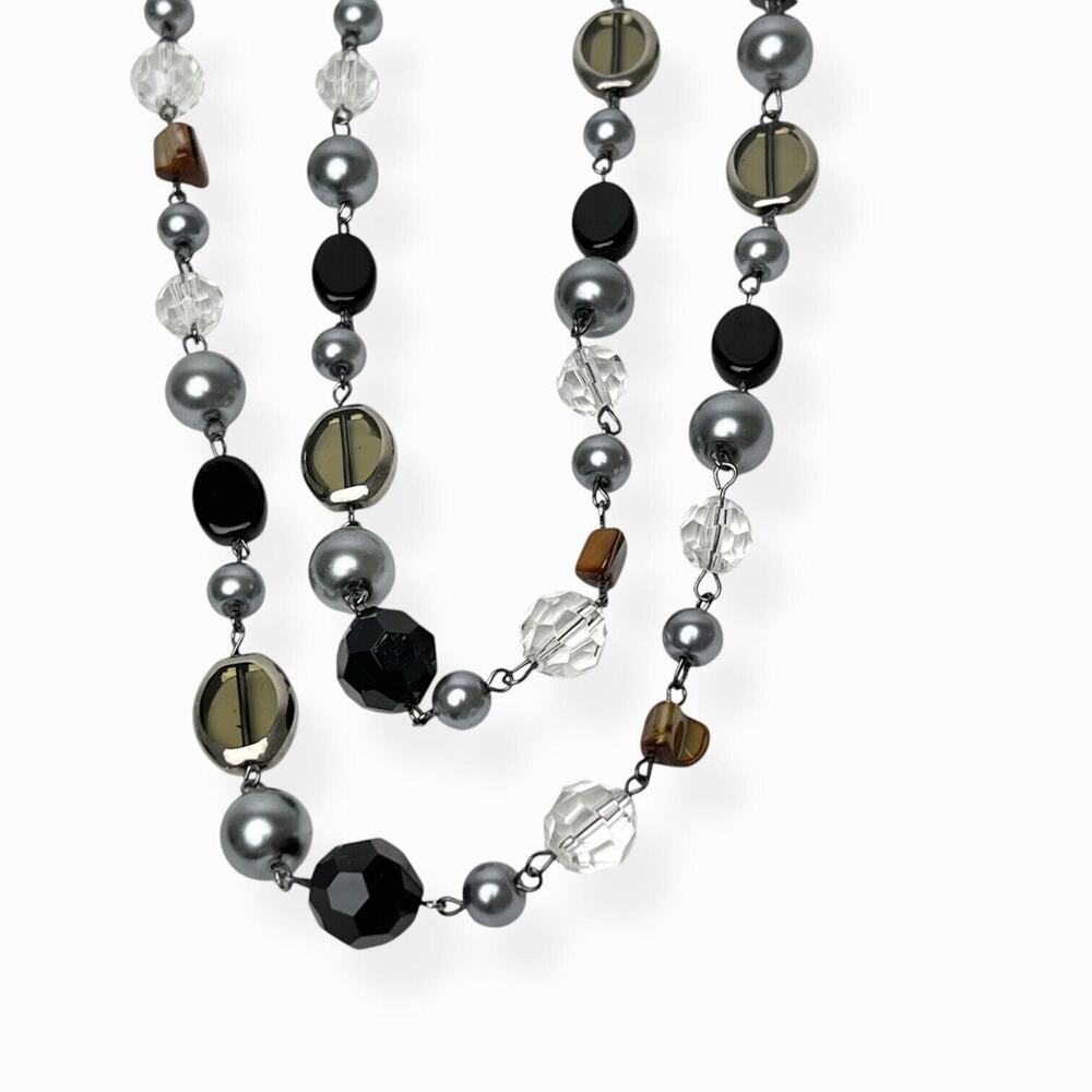 Lot Of 2 Necklaces Silver Black Beads Faceted Smooth Signed Premier Designs WHBM - Picture 6 of 13